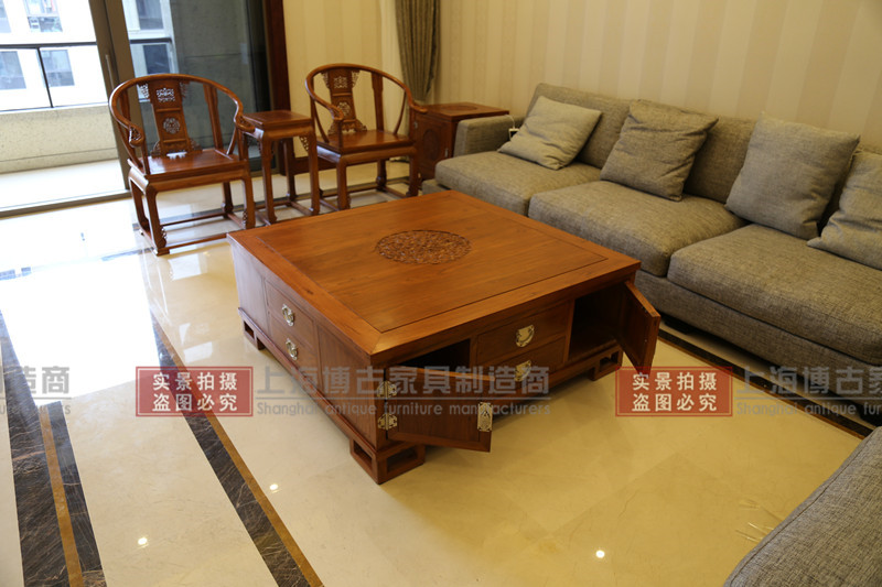 Trung Quốc smith Bogu mới Trung Quốc Hedgekey gỗ hồng mộc vuông bàn cà phê Phòng khách gỗ hồng mộc Su đồ nội thất cũ tro bàn trà - Bàn trà bàn tiếp khách văn phòng