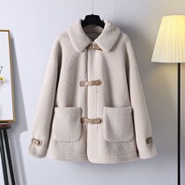 Large size womens clothing 200 catty and fat sister autumn winter suit female ocean gas lamb wool coat with thin short skirt Three sets of damp