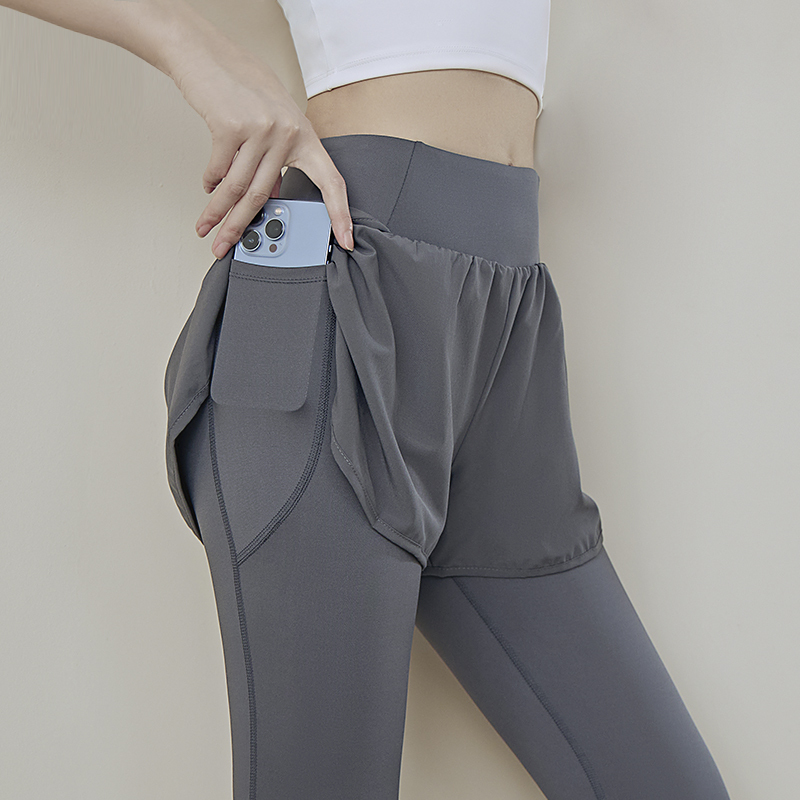 Yoga Pants for Women, Summer High-Waisted, Butt-Lifting, Faux Two-Piece, Fitness, Morning Running, Training, Sports Set, Professional Cycling Long Pants