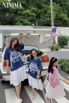 Summer special Summer Lace prints sweet temperament snow spinning with long T - shirt dress female dress