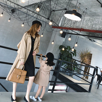 Nini mother creative parent-child Clothing Spring and Autumn new female Womens mother and child clothing card in the long windbreaker coat tide
