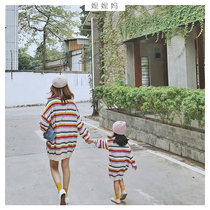 Nini Ma new girl rainbow sweater round neck pullover knitted base shirt childrens clothing Korean version of the childrens clothing