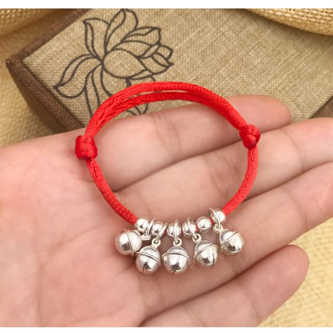 Bifengge Bạc Trẻ sơ sinh Trẻ sơ sinh Vòng tay Chuông Trẻ em Vòng tay Vòng đeo tay Chuỗi màu đỏ Quà tặng sinh nhật Trăng tròn Năm - Vòng chân