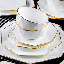 Nordic bone china bowl and plate set white simple Jingdezhen ceramic tableware gold edge star anise DIY single product link