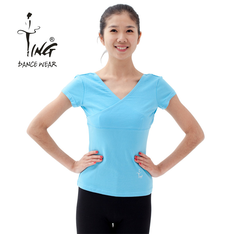 Chen Ting dance casual top women's chest cross straight straight short sleeve style top national square dance suit