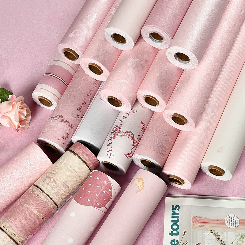 Pink Wallpaper Waterproof Girl Self Adhesive Wallpaper Bedroom Cozy Dorm Room Student Table Overall Cupboard Renovated Stickler Decor