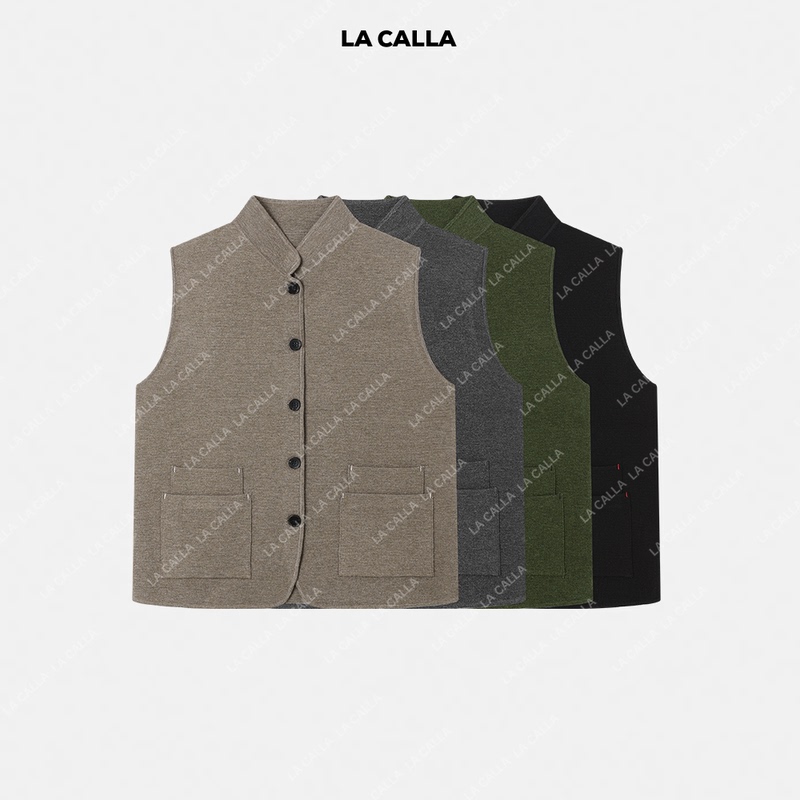 Shen Qiuqiu La Calla Wool Minimalist Symmetrical Top with Outer Pockets Knitted Vest for Autumn and Winter Wd26M37