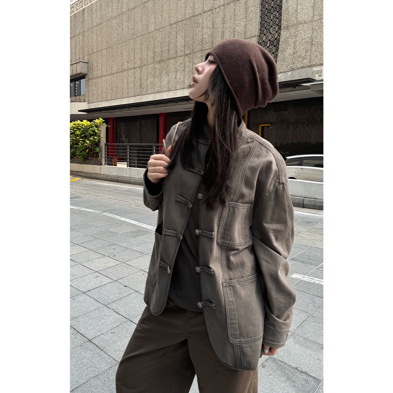 Shen Qiuqiu La Calla Washed Asut Dye Pocket Denim Jacket Autumn and Winter Bl-Ad12002 Shen Qiuqiu La Calla Washed Asut Dye Pocket Denim Jacket Autumn and Winter Bl-Ad12002