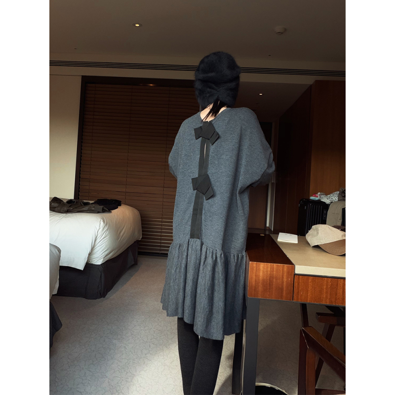 Shen Qiuqiu La Calla French-Style Slimming Wool T-Shirt Dress Autumn and Winter Long-Sleeved Suit Dress Oy-Aqj11887
