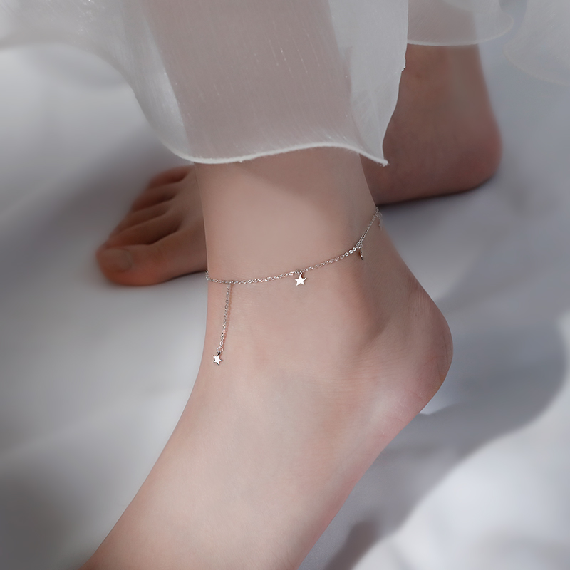 Zhou Dafu Huanmei 925 sterling silver small star anklet female Korean version of the net red simple student anklet girlfriend fashion