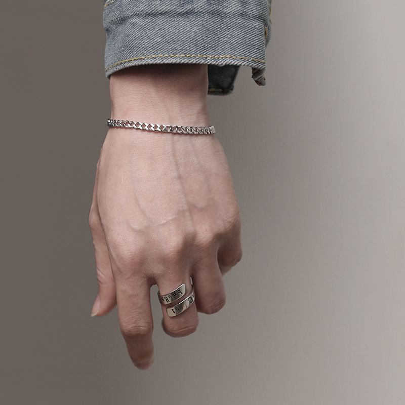 Zhou Dafu Huan Mei Silver Handmade Male Tide Han Version Personality single Jane Joins Little crowddesign Simple and generous hand ring