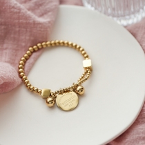 Chow Tai Fook Huanmei ins cold style simple disc letter Golden retro high sense bracelet niche design complex