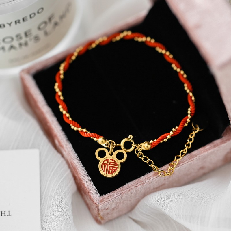 Zhou Dafu Huanmei Little Mouse Pendant Fu Character Red Rope Handmade Bracelet Women Weave Hand Rope Rat Year Zodiac Mole Rat