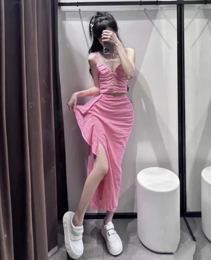 Платье/одежда осеннее для женщин ZARA KISS сdopamine ношение льняногоBlend ткани складки, слоение юбки 8041709