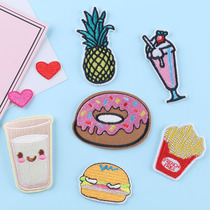Cartoon cute hamburger milk tea ice cream embroidery stickers clothes decoration hand book accessories shoes and hats patch cloth stickers