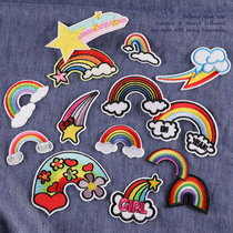 Cartoon rainbow combination embroidery Zhang Tsai clothes decoration shoes and hats repair subsidies back glue ironing patch can be sewn cloth paste