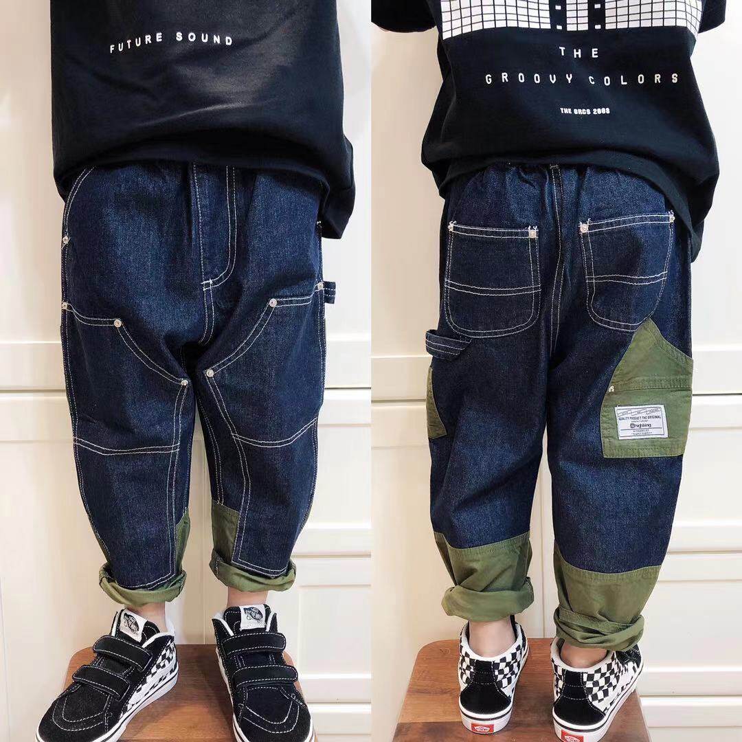 Wellspring Home Children's Day Stitching Cowboy Pants Spring Autumn Style Boys Girls' Good Version of Roof Pants Campus Pants