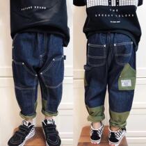 Wellspring Home Childrens Day Stitching Cowboy Pants Spring Autumn Style Boy Girl Good Version of Radish Pants Campus Pants