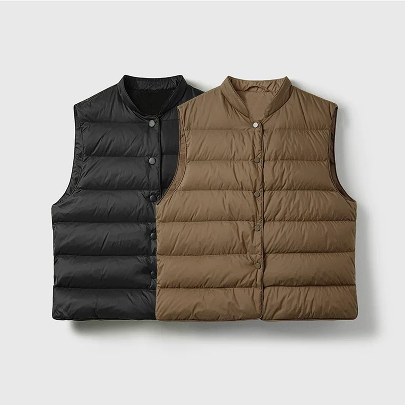 High-End Warm, Lightweight, Versatile 90% White Goose down Stand-Up Collar down Vest for Women, Short Style, New Autumn and Winter Model with Side Slits