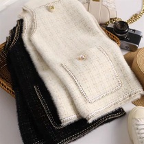 Elegant socialite small fragrant wind vest loose coat female autumn metal buckle gold thread mink Plaid tweed vest coat