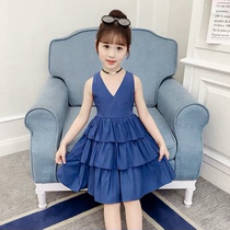 Girls ultra-foreign-style dress 2022 Summer new children CUHK Cupcake Skirt Little Girl Dew Shoulder Summer Dress