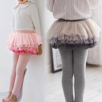 Girl Netting Dress Pants 2022 Spring Dress New Middle Children Spanked Pants Fake Two-piece Baby Fluffy Pants Skirt Thin