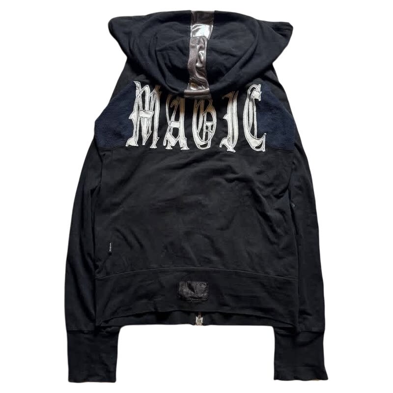 Lgb Visual Style Embroidered Hooded Zipper Sweatshirt, Long-Sleeved Black Printed Pattern, Unisex