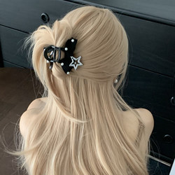 ແບບຫວານແລະເຢັນສີດໍາ bow star hair catcher ຫົວໃຈ pearl back of head shark clip niche design hair accessory for women