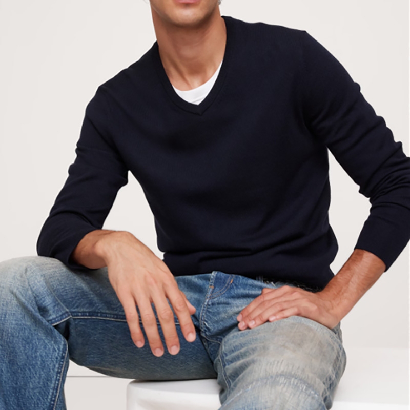 100% Merino Wool Br Export Original V-Neck Wool Sweater for Men