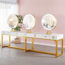 New simple Nordic barber shop mirror table hairdressing shop mirror table LED light ironing mirror table cosmetic mirror round mirror