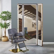 New barber shop stainless steel floor mirror hair salon dedicated simple hairdressing mirror table light luxury hair cutting mirror