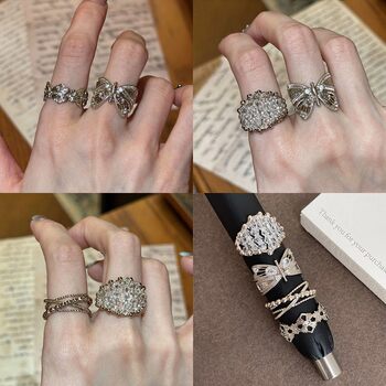 Retro high-end geometric bow twist gold ring women's light luxury personality fashion trend ring ring