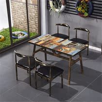 Net red snack Spicy Hot Table Themed West Restaurant Long Table Nostalgic Cafe Milk Tea Shop Table And Chairs Combo Retro