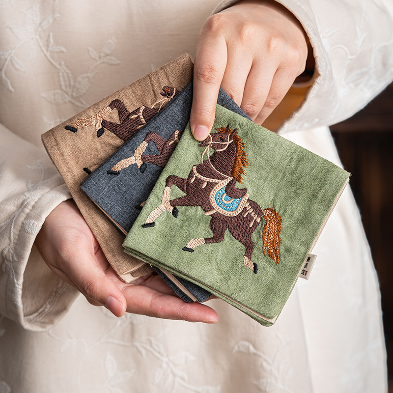 Year of the Horse Handmade Embroidery Exquisite Tea Cloth with Horse Pattern, Absorbent Portable Tea Towel, Tea Tablecloth