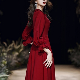 丝玫莉 敬酒服酒红色礼服裙