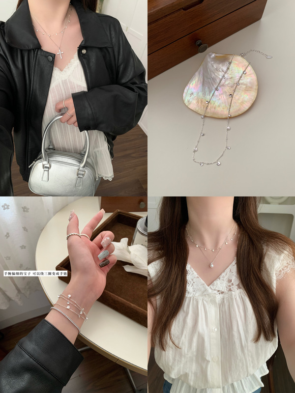 Sunday and You Mischievous Child Style Polka Dot Disc Shiny Hammered Texture S925 Silver Necklace Niche Choker
