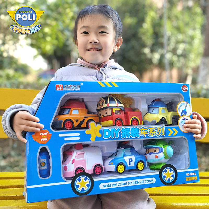 Star POLI deformed police car Polly Rescue Child Assembly Fire Engineering Vehicle Disassembly Toy Car Full Set