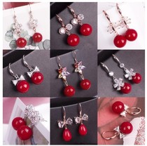 Search for Big Red Pearl New Year earrings rose gold temperament Joker Korean version of pearl earrings festive bride earrings