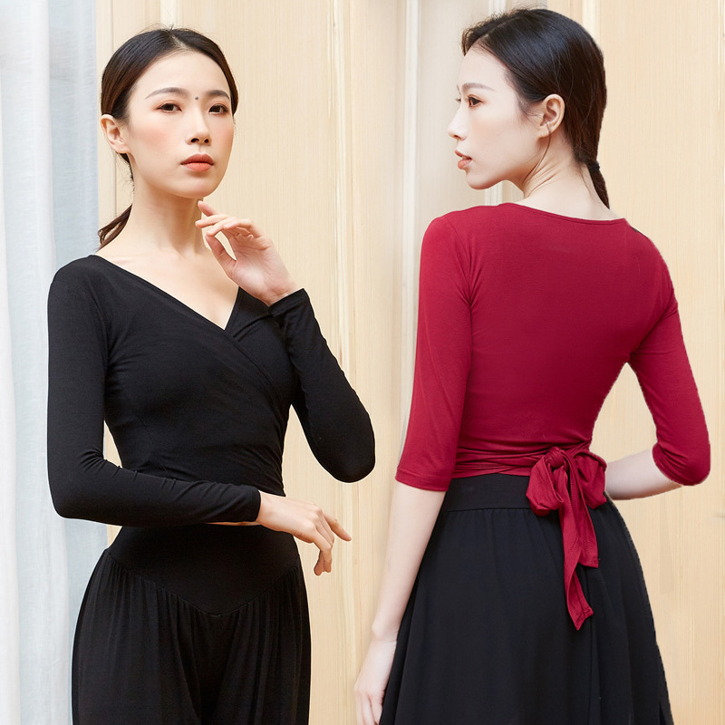 Dance Clothing Practice Clothes for Women, Adult Modal Belly Dance Body Training Clothes, Tight-Fitting Latin Dance Tops with Laces