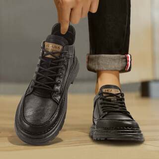 Men's Shoes, Autumn and Winter 2024 New Casual Leather Shoes, Huizhou Martin Boots, Men's Mid-Top Winter Fleece-Lined Cotton Shoes