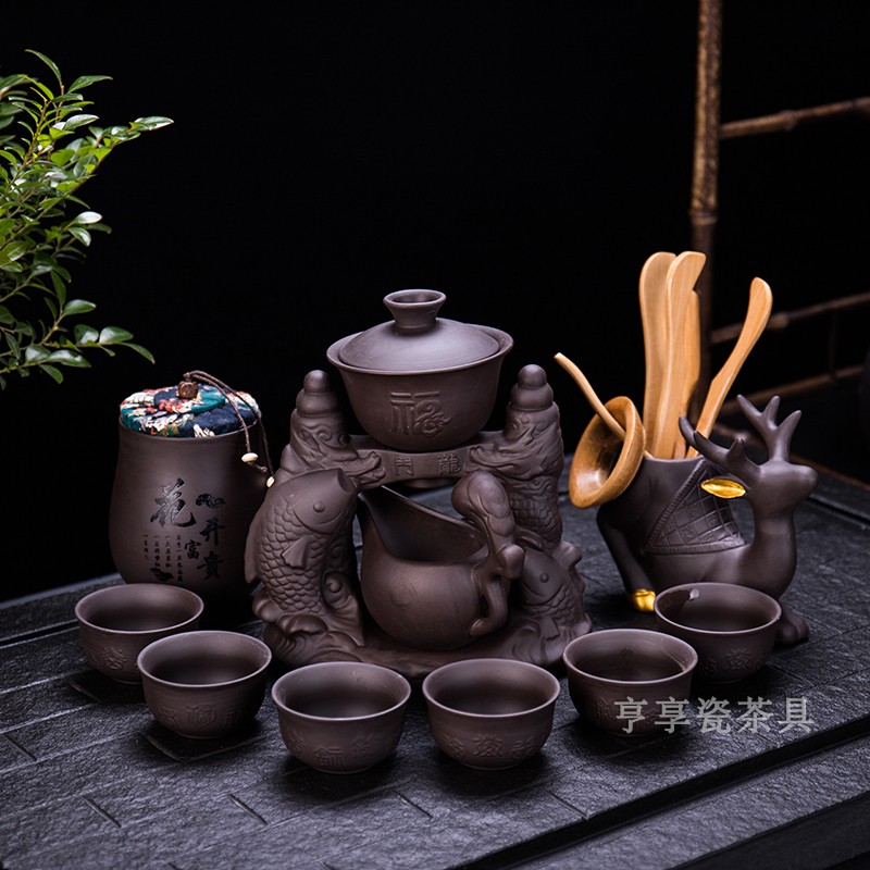 Shu of violet arenaceous lazy stone mill semiautomatic fortunes ceramic kung fu tea sets tea caddy fixings