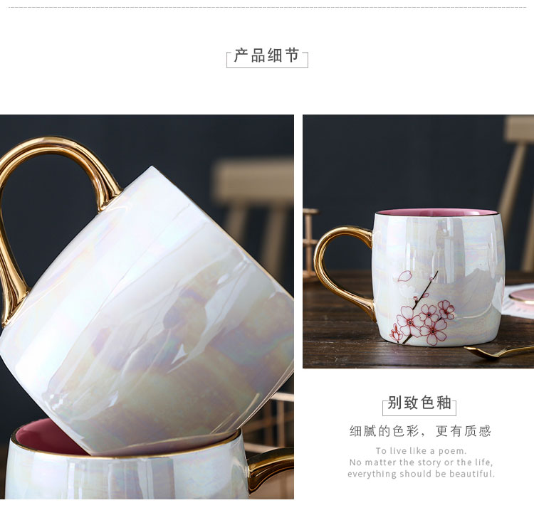 Shu of ins design dazzle see flamingos getting water pearl glaze ceramic keller cup coffee cup with cover with a spoon