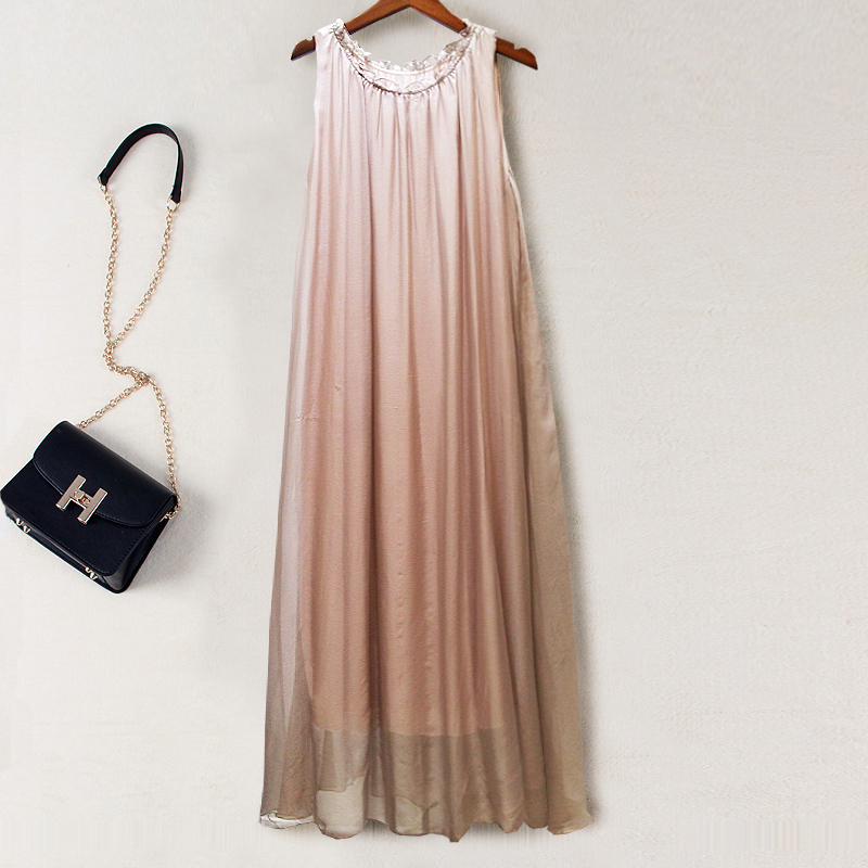 Silk Sleeveless Vest Long Dress, New Spring and Summer Women's Clothing, Elegant and Fairy-Like, Loose and Slimming Silk Dress