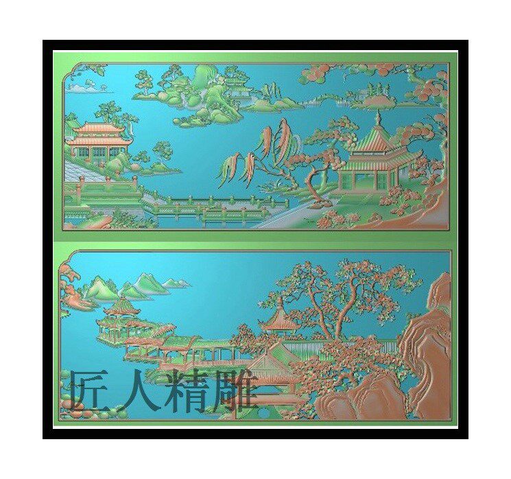 Landscape Tree Scenery House Sofa Backrest Flower Plate Large Bed Back Plate Fine Sculpture embossed woodworking computer engraving picture