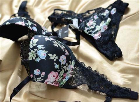Dòng đầu tiên của Pháp Bal * lo * m màu đen và trắng satin đẹp sâu V tập hợp đồ lót bra đồ lót