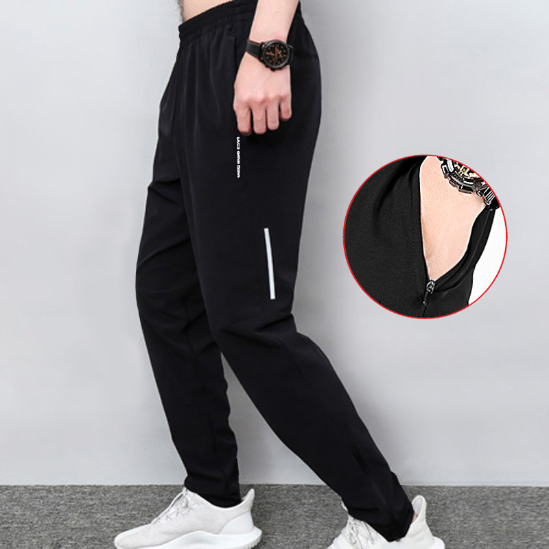 2020 Super thin sports elastic speed dry trousers breathable small feet casual pants tight large zipper pants