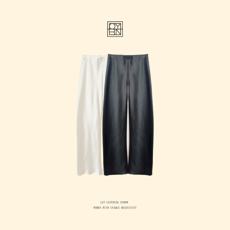 Oybn Ouyang Beini【Ice Skin Pants 2.0】Slightly Plus-Size Old Money Style Drapey Casual Straight-Leg Pants 6347
