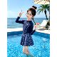 Counter high-end girls' suit swimsuit summer 2026 new long-sleeved round neck letter top skirt plaid kids