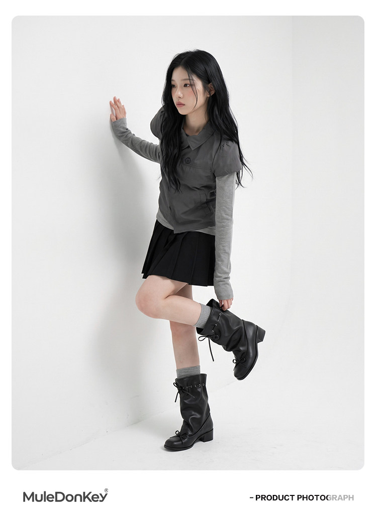 Mule Donkey Patent Square-Toe Mid-Calf Boot