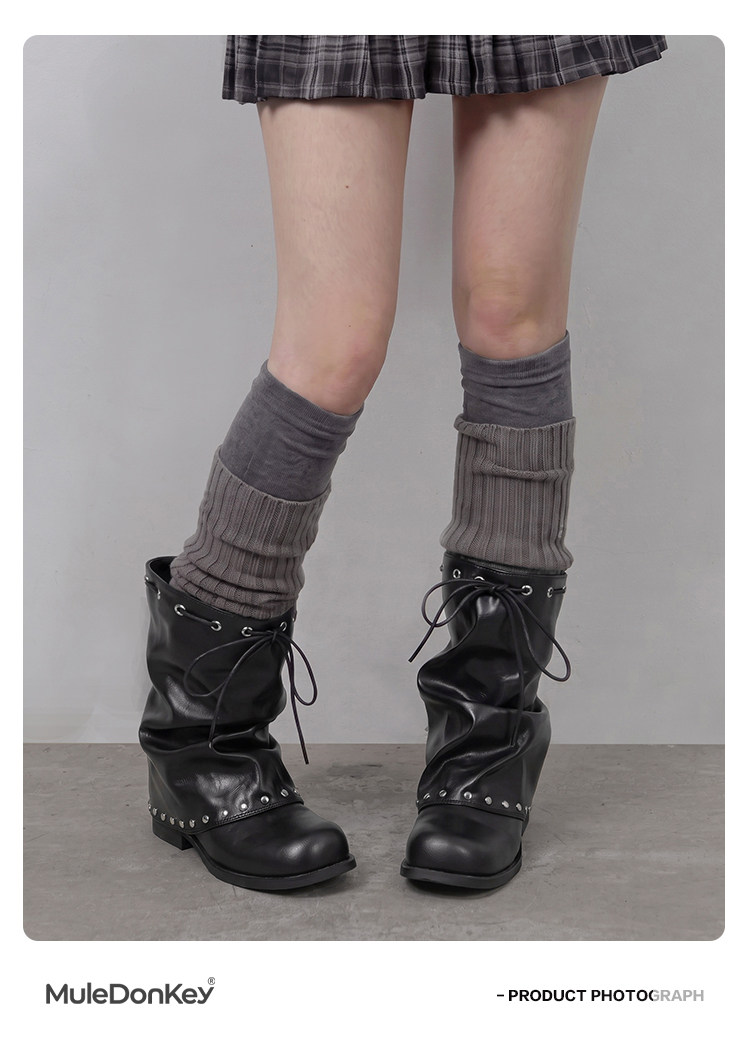 Mule Donkey PU Studded Round-Toe Western Ankle Boot